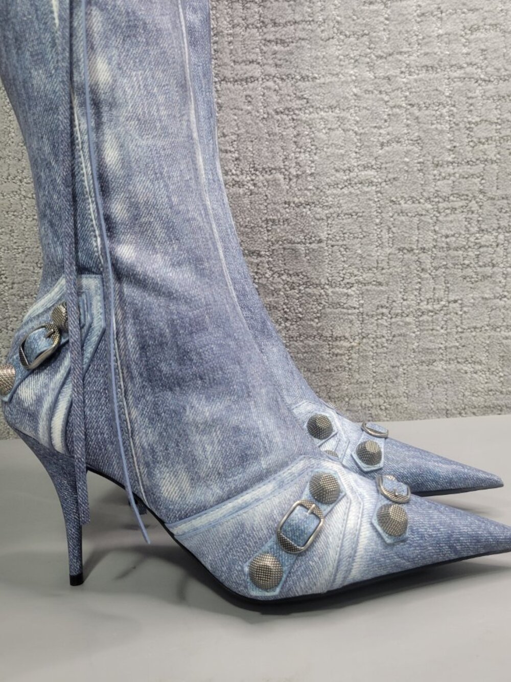 Balenciaga Le Cagole Women's EU Size 41 Blue Denim Leather Stud Boots 771231 - Picture 8 of 15